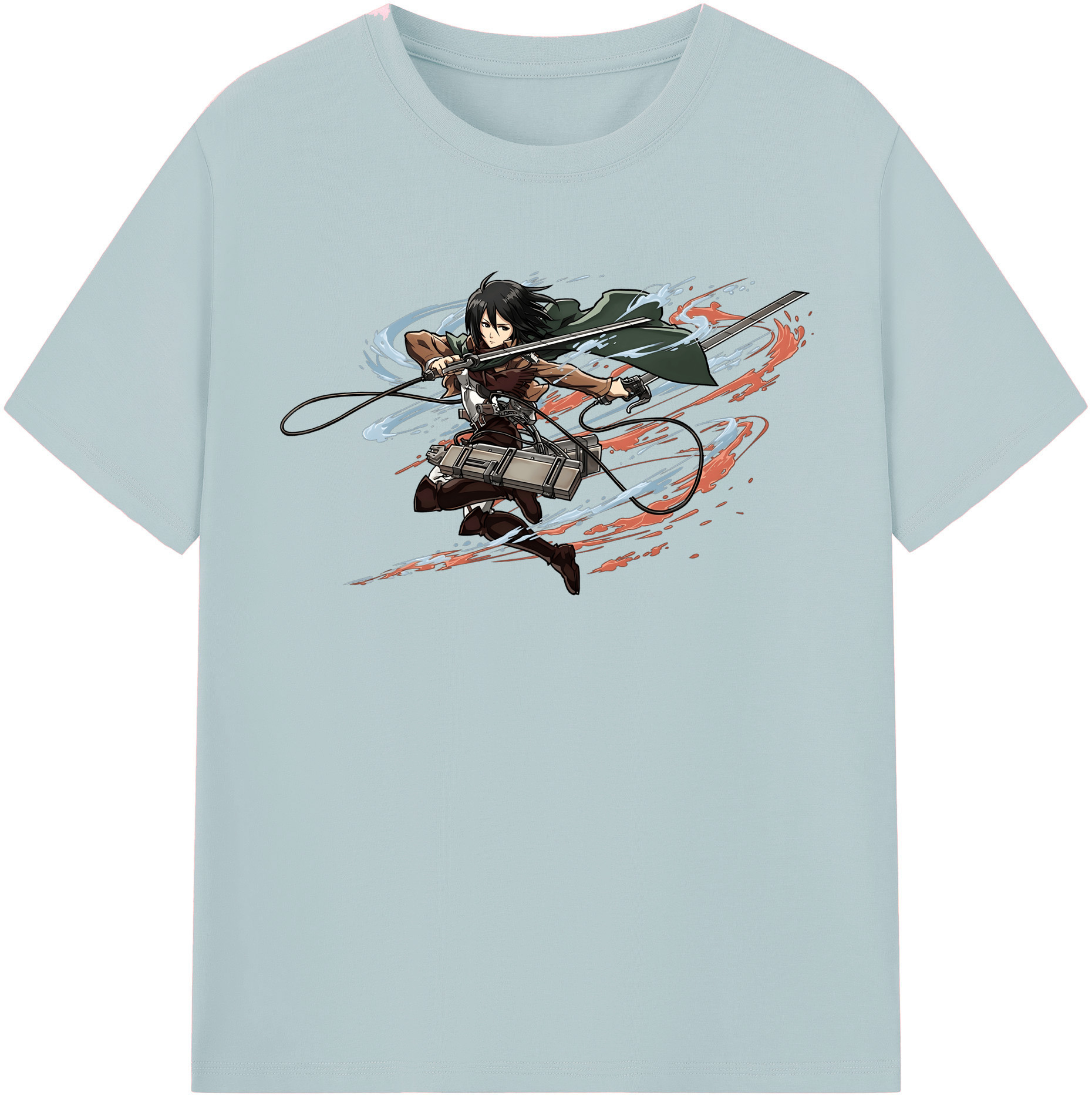 （画像用） 進撃の巨人 ミカサ·アッカーマン Attack on Titan Mikasa Ackerman 綿100％半袖Tシャツ（フロントプリント）